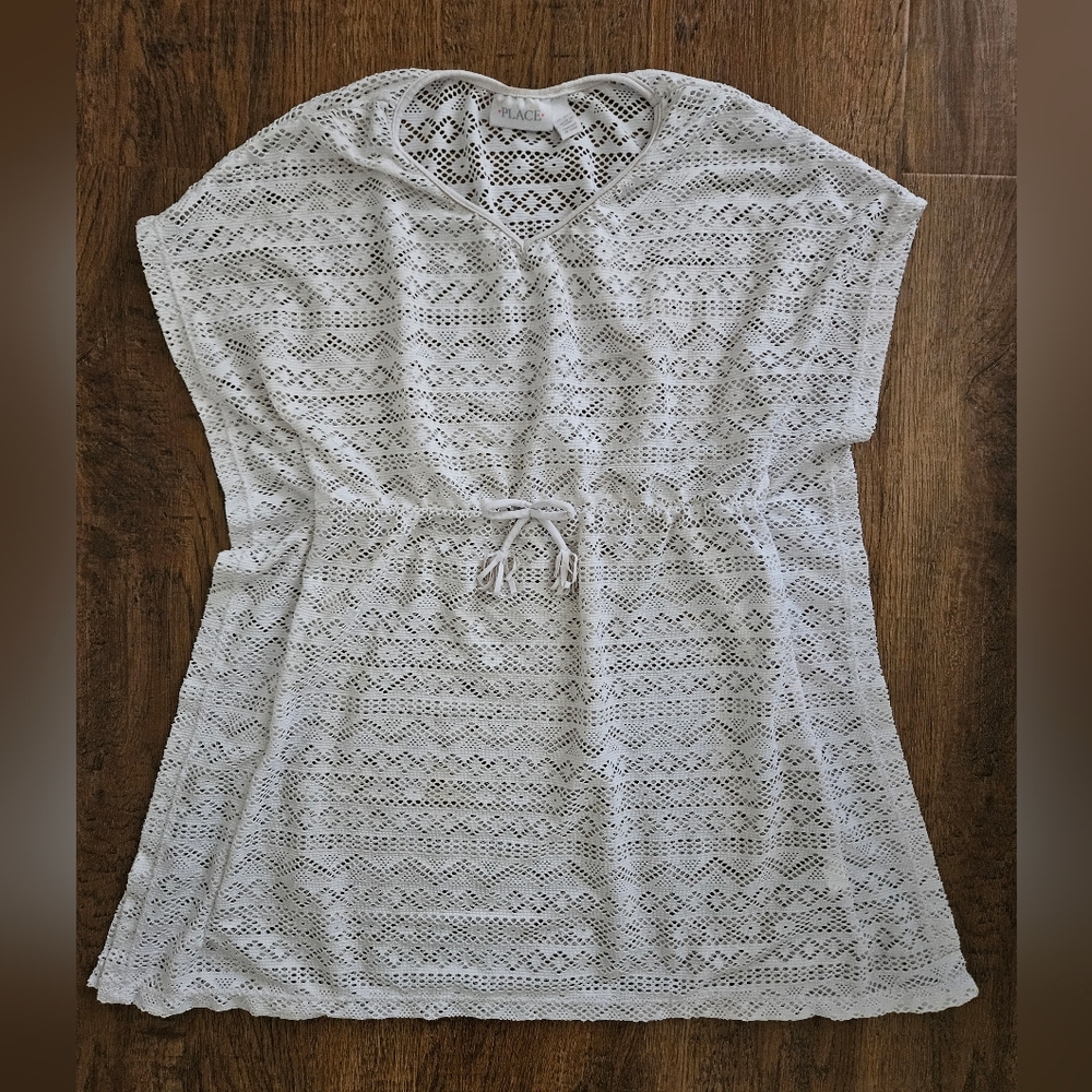 The Children's Place White Crochet Drawstring Swim Cover-Up